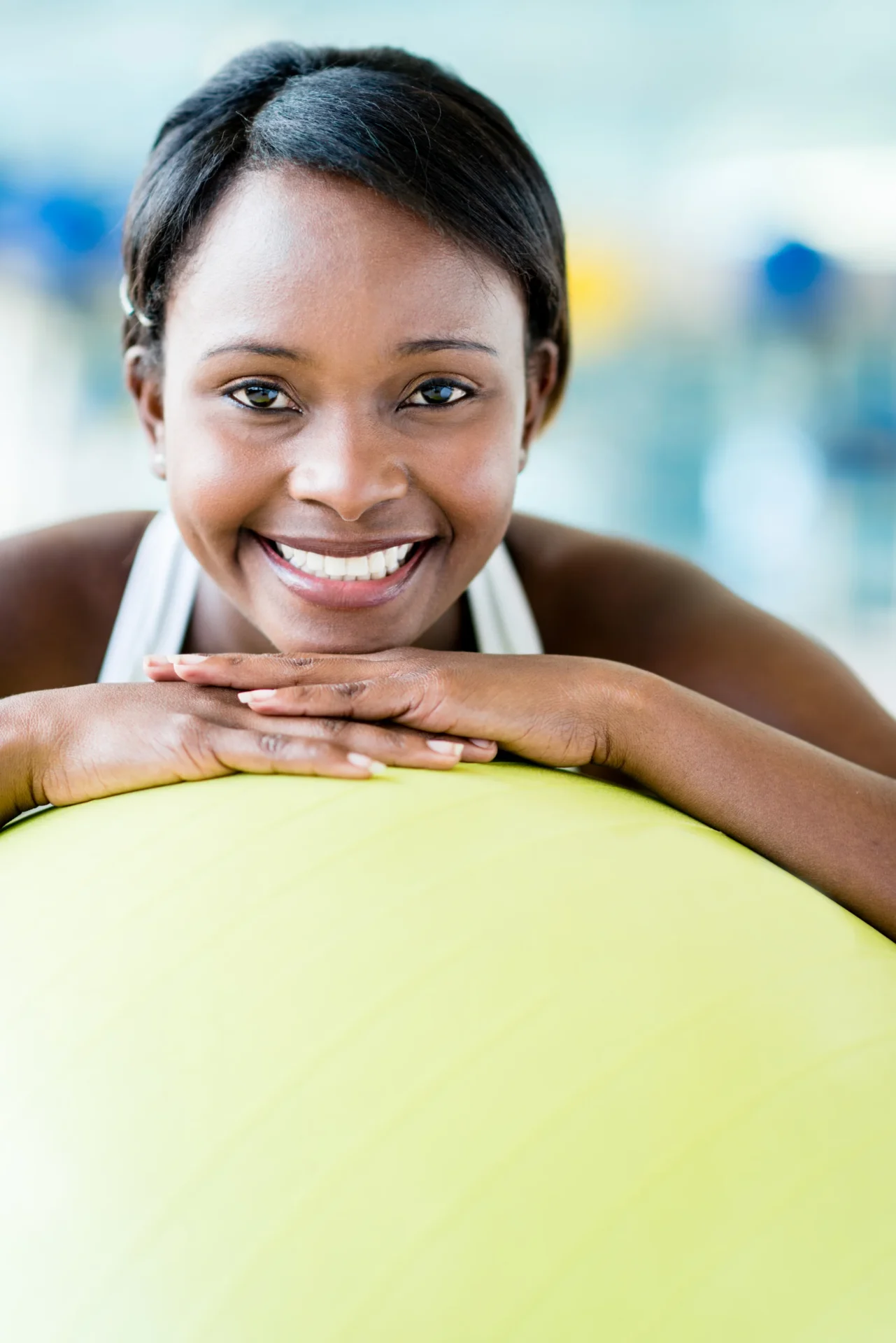 beautiful woman at the gym leaning on a pilates ba 2026 01 09 14 37 15 utc